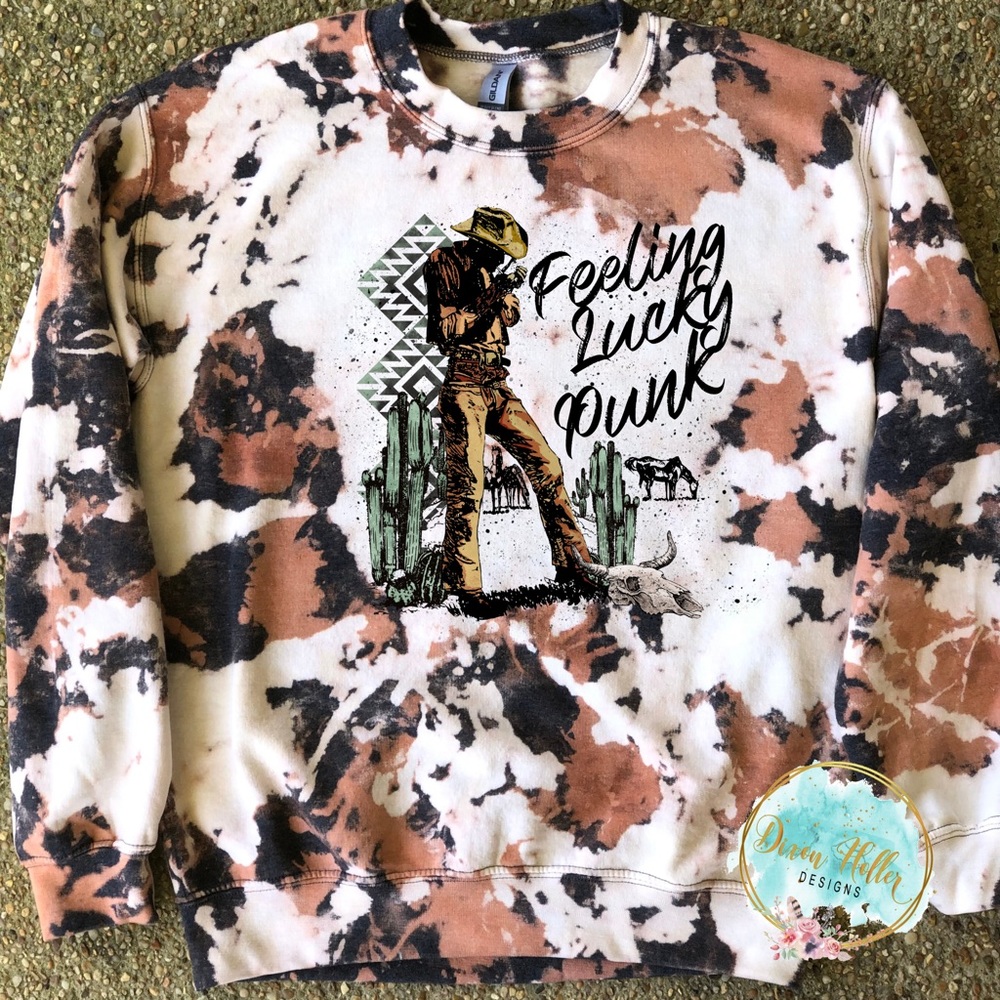 Women’s S-3X Feeling Lucky Punk Western Cowboy Cowhide Sweatshirt